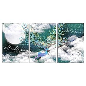 Canvas Wall Art Abstract Beautiful Sky Fantasy Painting Artwork for Home Prints Framed - 16"x24" x 3 Panels