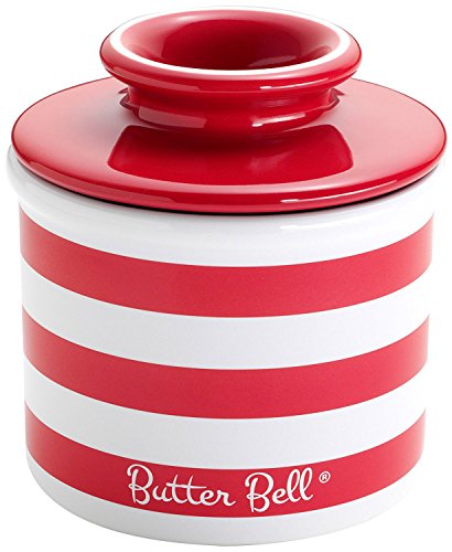 The Original Butter Bell Crock by L. Tremain, Striped Collection - Candy Apple Red