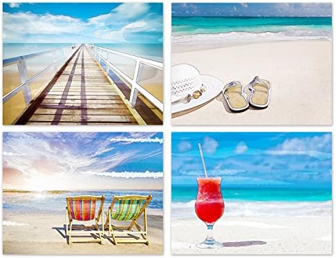 Day at the Beach Greeting Cards - Summer Note Cards - Blank on the Inside - Includes Cards and Envelopes - 4 Unique Designs - 5.5" x 4.25" … (24 Pack)