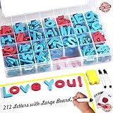Magnetic Alphabet Letters, 212Pcs A-Z Foam Magnetic Letters with Large Dry Erase Double-Side Magnetic Board, Educational Alphabet Refrigerator Magnets for Preschool Learning, Spelling