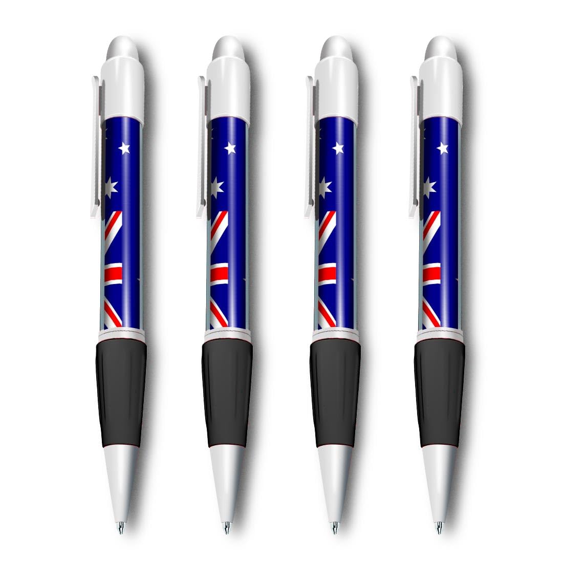 Set of 4 White Ballpoint Pens (Photo Insert) - Australian Flag Australia Sydney Perth - Soft Feel Finger Grip #56531
