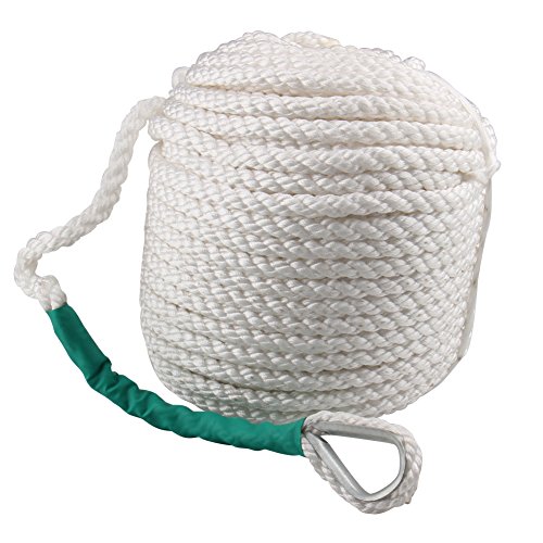 big-autoparts 1-2 inch by 100 feet Three Strand Anchor Rope Breaking Strain 5850 lb Nylon Three Strand Anchor Rope Strap with Thimble for Boat Ship Yacht Jet Ski