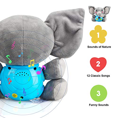 STEAM Plush Musical Elephant Toy for Newborns to 6 Months - Light Up Infant Boy and Girl Gifts