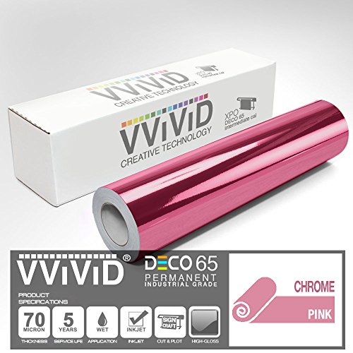 VViViD Chrome Pink Gloss DECO65 Permanent Adhesive Craft Vinyl Roll for Cricut, Silhouette & Cameo (7ft x 1ft Roll)