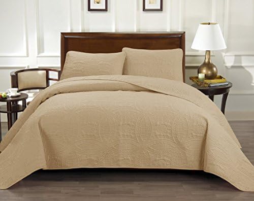 Oversize 118 "X 106" Coverlet Set-SALE-3-Piece Bedspread-Super Soft-SALE-HIGHEST QUALITY Brushed Microfiber Quilt-Great Gift Idea (King / Cal King, Khaki/Beige)