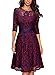 Miusol Women's Vintage Floral Lace 2/3 Sleeve Cocktail Evening Party Dress, Dark Red and Purple, Large