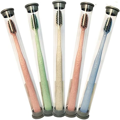 Bamboo Charcoal Toothbrushes Pamty Soft Bristles Toothbrushes Eco-Friendly Ergonomic Wheat Straw Toothbrush Superfine Teeth Small Head Toothbrush Sensitive Gum for Kid Adult 5 Pack Random Color