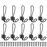 Rustic Farmhouse Entryway Hooks 12 Pack Decorative Vintage Hangers Wall Mounted Hard Antique Industrial Heavy Duty Hook Set Double Farmhouse Utility Hook Se Best for Clothes Hanger (Black)