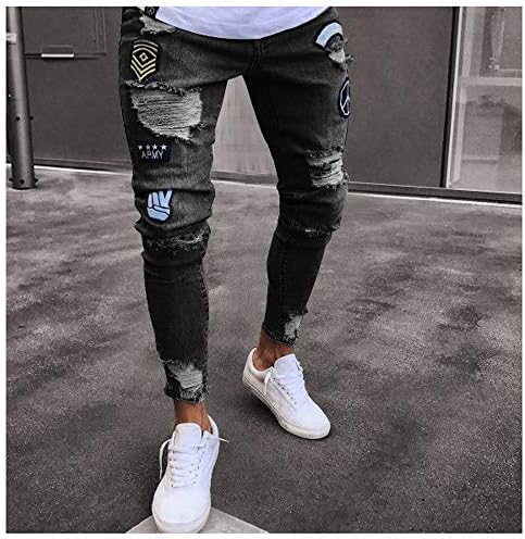 DeReneletrc New 2018 Men's Hole Embroidered Jeans Slim Men's Trousers