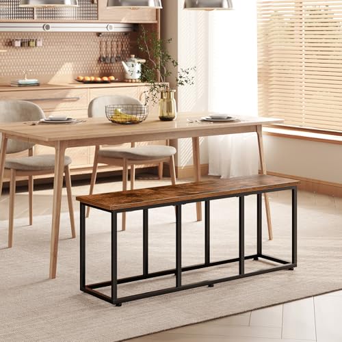 HOOBRO Dining Bench for Dining Room, 120cm Dining Table Bench Seat, Wooden Dining Bench Indoor, Industrial Entryway Bench with Steel Frame for Living Room, Bedroom, Rustic Brown and Black EBF45CD01