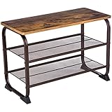 VASAGLE Industrial Shoe Bench Rack, 3-Tier Shoe Storage Shelf for Entryway Hallway Living Room, Wood Look Accent Furniture with Metal Frame, Easy Assembly ULMR32A