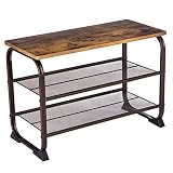VASAGLE Industrial Shoe Bench Rack, 3-Tier Shoe Storage Shelf for Entryway Hallway Living Room, Wood Look Accent Furniture with Metal Frame, Easy Assembly ULMR32A