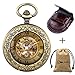 Vintage Bronze Automatic Mechanical Pocket Watch Roman Numerals Watch Pendant Carving Retro Transparent Glass Cover
