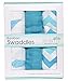 Bamboo Muslin Swaddle Blankets - 3 Pack - Aqua Feather Chevron - Softest Muslin Swaddles by Cozy Babe
