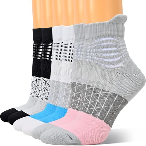 IRAMY Compression Stockings Women's Ankle Support Compression Socks Running Socks Compression Socks Coolmax Wrap Sports Socks Padded Plantar Fasciitis Short 3 Pairs