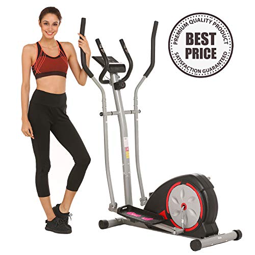 ncient Elliptical Machine Eliptical Trainer Exercise Machine for Home Use Magnetic Smooth Quiet Driven with LCD Monitor and Pulse Rate Grips (Red) - Thumbnail 7