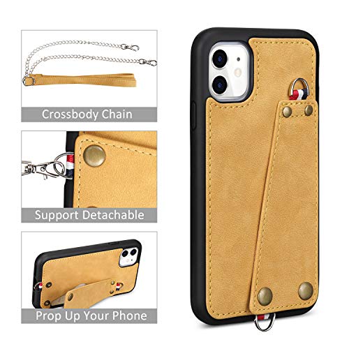JISON21 iPhone 11 case with Lanyard,iPhone 11 Case Crossbody Chain with Credit Card Holder Slot Adjustable Detachable Strap Leather Case Cover for Apple iPhone 11 6.1 inch 2019