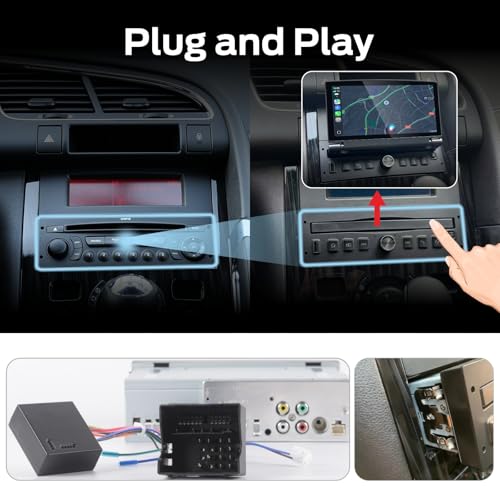 Peugeot 206 207 308 3008 Citroen C2 C3 C4 Picasso Single DIN Linux Car Stereo with Wireless CarPlay and Android Auto Touch Screen Retractable Plug and Play Bluetooth FM Radio RDS