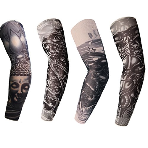 Kennedy 4pcs Nylon Arts Temporary Tatto Arm Sunscreen Ice Silk Sleeves, Summer Slip Arm Stockings