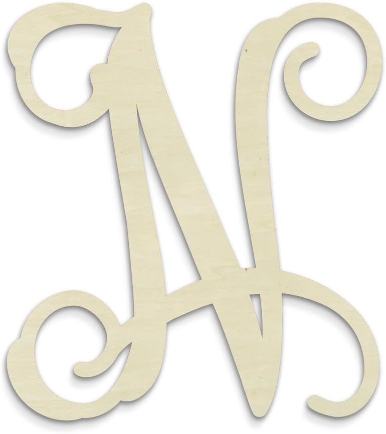 UNFINISHEDWOODCO Single Vine Unfinished Monogram N Decorative Letter, 13-Inch