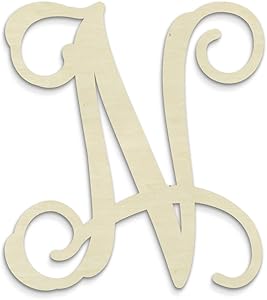 UNFINISHEDWOODCO Single Vine Unfinished Monogram N Decorative Letter, 13-Inch