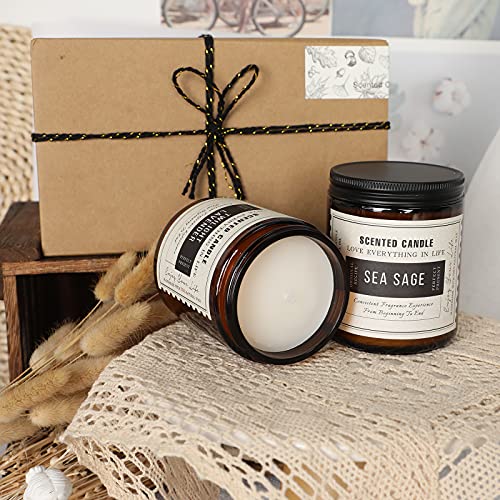 Christmas Candles for Home Scented - 7.1Oz Candles Gifts Set for Women, Lavender + Sage Aromatherapy Candles Soy Wax Jar Candles Set, Birthday Yoga Mothers Candle Gift Set（2 Packs）