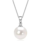 DENGGUANG Simple Pearl Necklace for Women, 925 Sterling Silver Freshwater Cultured Single Pearl Pendant Necklaces, Anniversary Birthday Wedding Jewelry Gifts for Mom Wife Daughter