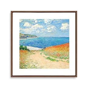 Framed Canvas Wall Art Path Through The Corn at Pourville by Claude Monet Canvas Prints Home Artwork Decoration for Living Room,Bedroom - 16x16 inches