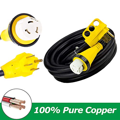 Trek Power RV Extension Cord 50Amp 30FT For Trailer Motorhome Camper with Grip Handle Plug, Locking Connector, Black