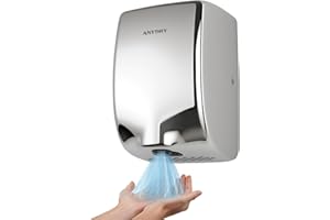 anydry Compact Hand Dryer, High-Speed 1350W Airflow, Polished Stainless Steel Finish, Space-Saving for Commercial & Home Use, Model 2803Y