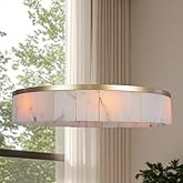 41 Inch Diam Alabaster Round Chandelier, Handmade Natural Stone Ceiling Light, Modren Organic Unique Textures Stone Light Fix