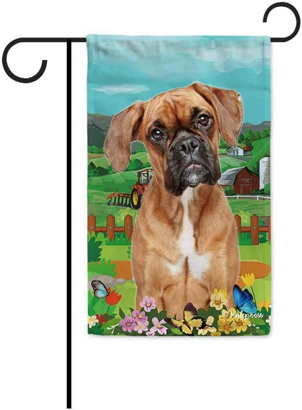 BAGEYOU Welcome Spring Summer Boxer in The Flowers Decorative Garden Flag Cute Dog Puppy Butterflies Farm Country Village Home Decor Banner for Outside 12.5X18 Inch Print Double Sided