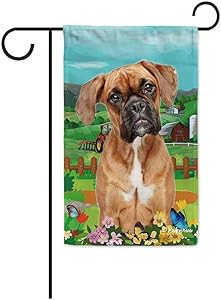 BAGEYOU Welcome Spring Summer Boxer in The Flowers Decorative Garden Flag Cute Dog Puppy Butterflies Farm Country Village Home Decor Banner for Outside 12.5X18 Inch Print Double Sided
