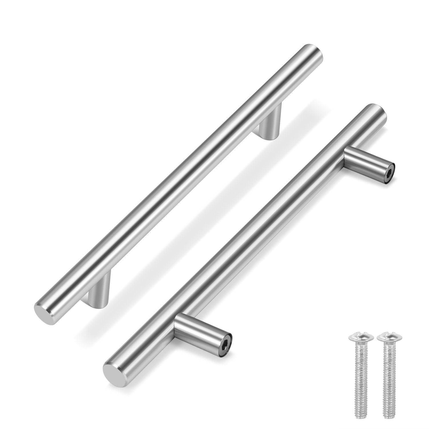 Flexzion 1 Pack 7 Inch Cabinet Door Handles - Stainless Steel Silver Cabinet Handles Brushed Nickel Finish Hardware, 5 Inch Hole Center, Pulls for Kitchen Cabinet, Cupboard, Drawer & Furniture
