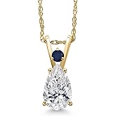 Gem Stone King 14K Yellow Gold DEF Lab Grown Diamond and Blue Sapphire Pendant Necklace for Women | 0.76 Cttw | Gemstone April Birthstone | Pear Shape 8X5MM | With 18 Inch Chain