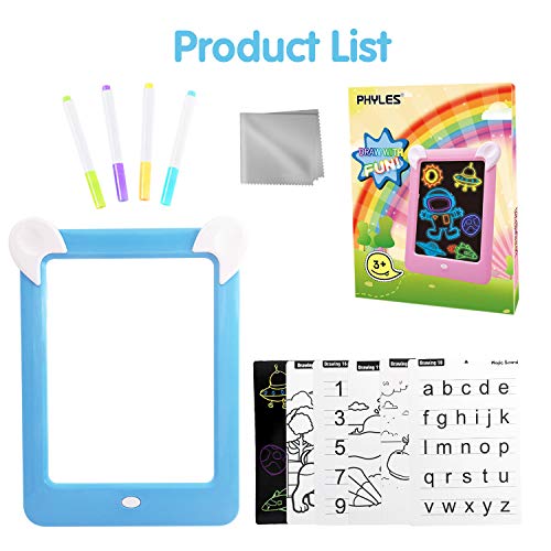 PHYLES Tableau Magique , Ardoise Magique pour Enfant , Tableau de Dessin Multifonction avec 8 Effets Lumineux - Loisir Créatif Jouet Educatif pour Votre Petit Artiste (Rose)