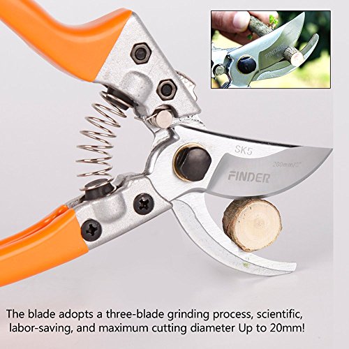 FINDER Manual Pruning Shears,Professional SK5 Steel Blades Pruning Shears, Garden Shears