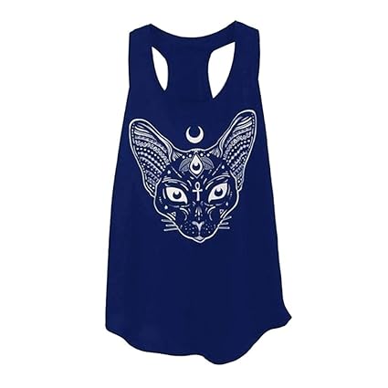 XuxMim Frauen Sommer Lässige Sphynx Cat Print Sleeveless Sling Tee Bluse Shirt Tops