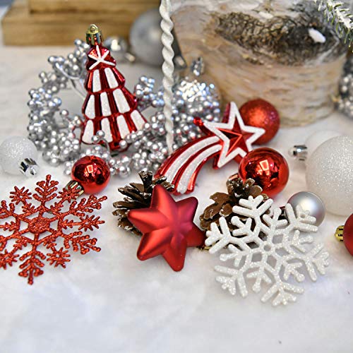 YILEEY-Weihnachtskugeln-Weihnachtsdeko-Set-Weiss-und-Rot-108-STK-in-14-Farben-Kunststoff-Weihnachtsbaumkugeln-Box-mit-Aufhaenger-Christbaumkugeln-Plastik-Bruchsicher-Weihnachtsbaumschmuck-MEHRWEG