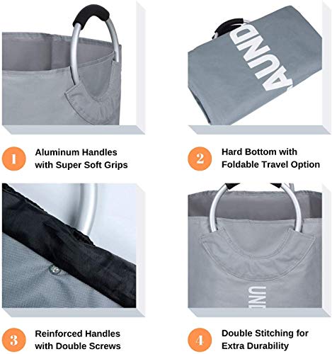 Clorso X-Large Laundry Basket Bundle with Small Bag for Delicates, Collapsible Fabric Laundry Hamper, Foldable Clothes Bag, Folding Washing Bin (Gray)