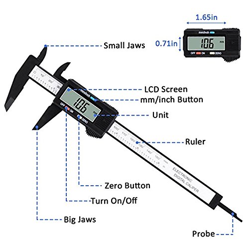 Diagtree 150mm 6inch LCD Digital Electronic Digital Vernier Caliper Carbon Fiber Vernier Caliper Gauge Micrometer Measuring Micrometer - Auto Off Featured Measuring Tool