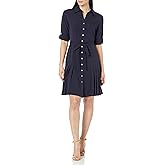 Sharagano Women's Button to Hem Shirtdress with Side Pleating