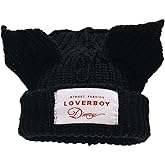 AMOFIA Womens Beanie Hat Winter Cuffed Knit Hats with Cat Ears Thick Warm Y2k Skull Caps Mens Ski Hat