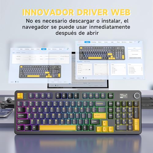 ATTACK SHARK X98Pro Teclado Inalambrico, Teclado Mecánico con Bluetooth/Type C/2.4G/, Teclado Gamer con Pantalla LED a Color y Teclado Numérico para PC y Mac (Negro)
