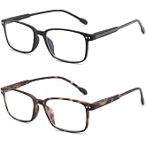 BLUEMOKY Reading Glasses for Women Men, Blue Light Blocking Glasses 2 Pack, Computer Readers, Spring Hinge