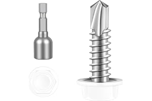 Etauwe #8 x 1 Hex Washer Head Self Tapping Screws, TEK Screws, Self Drilling, Stainless Steel 410 Sheet Metal Screws, White Head, 100 PCS