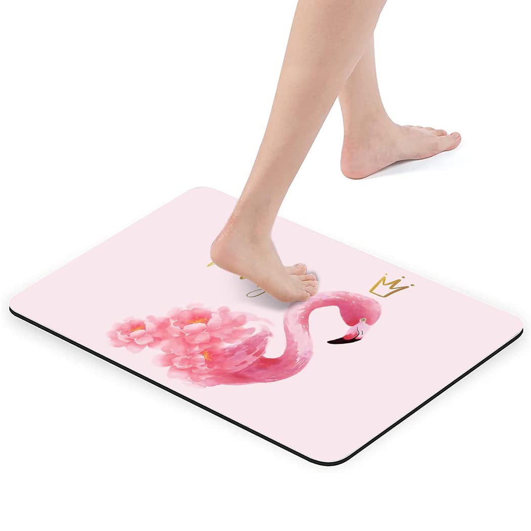 YISUMEI Bathroom Mat, Non-Slip Super Absorption Bath Carpet with Rubber Backing, Fit Under Bathroom Doormat Floor Rugs for Shower Buthtub,17"x24",Pink Flamingo — image 1