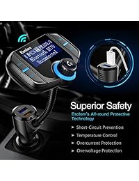 Transmisor FM Transmisor Bluetooth, Radio Receptor inalámbrico Detección de voltaje de carga rápida 3.0 Cargador USB doble para coche llamadas con manos libres kit, de adaptador entrada AUX ranura para tarjeta TF..., Negro