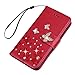 MOLLYCOOCLE iPhone 8 Wallet Case, Handmade PU Leather Flip Folio Wallet Case for iPhone 7 with Lightwight Slim Shockproof TPU Bumper Cover with Rhinestone Butterfly