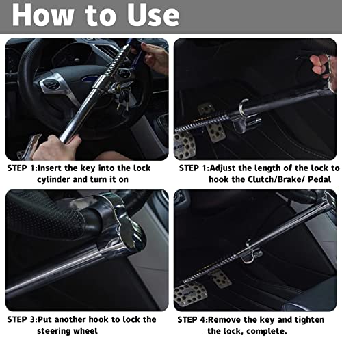 ROADGIVE Universal Steering Wheel Brake Lock Bar AntiTheft Locking Retractable Steering Lock